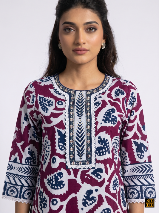 Midnight & Maroon Contrast Kurti set