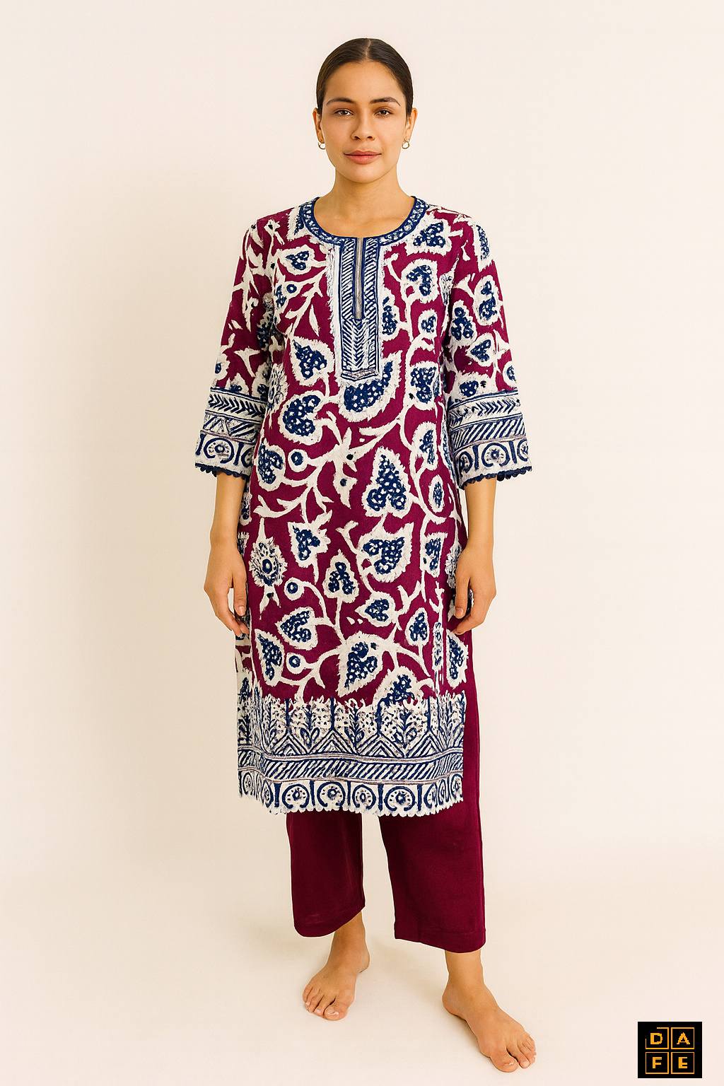 Midnight & Maroon Contrast Kurti set