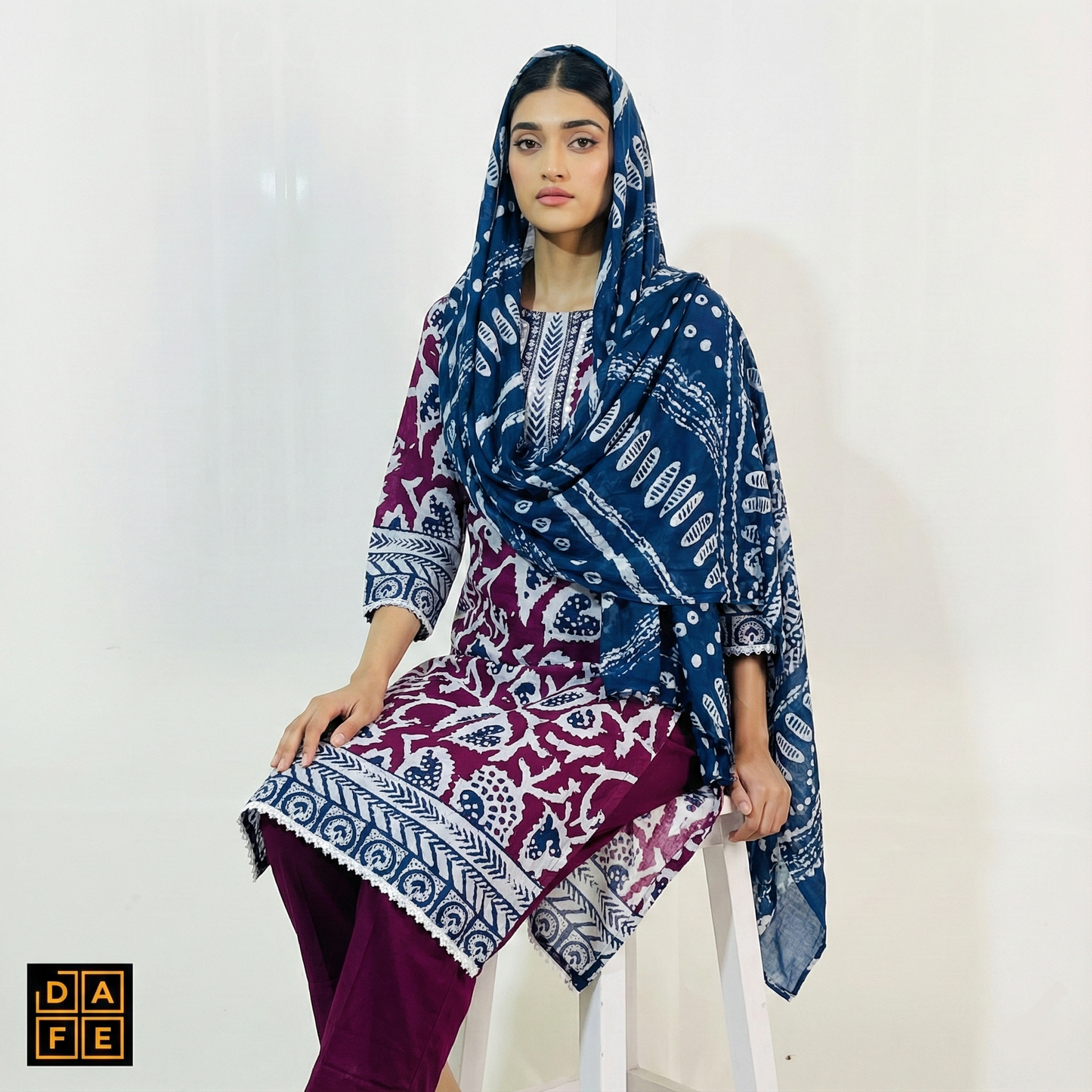Midnight & Maroon Contrast Kurti set